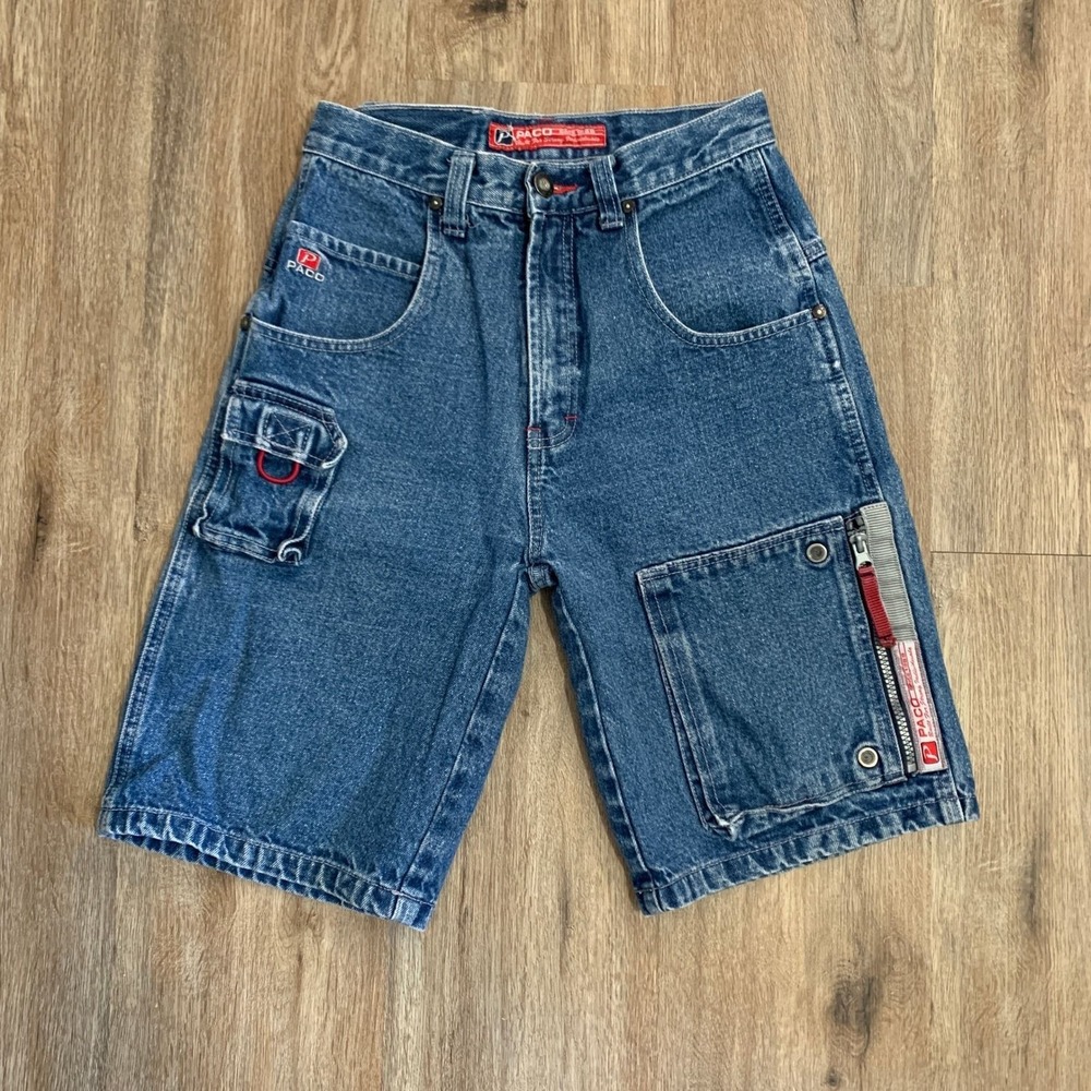Vintage Paco Jeans USA denim carpenter cargo shorts in blue red - size 25